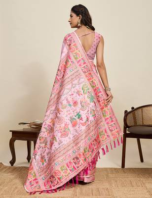 peach art silk woven saree with blouse 3