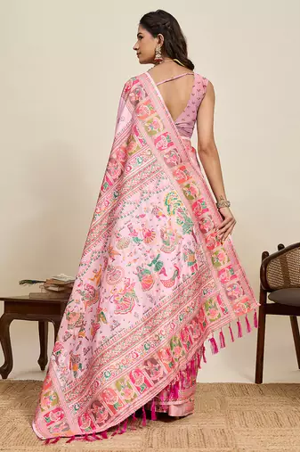 peach art silk woven saree with blouse