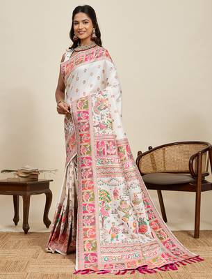 off white art silk woven saree with blouse 2