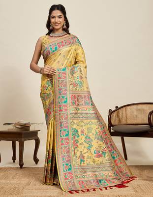 mustard art silk woven saree with blouse 1