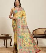 mustard art silk woven saree with blouse