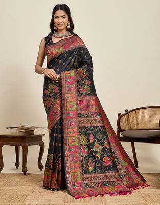 black art silk woven saree with blouse 1