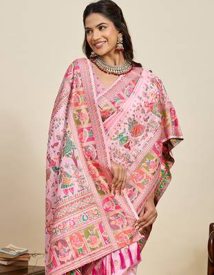 peach art silk woven saree with blouse 5