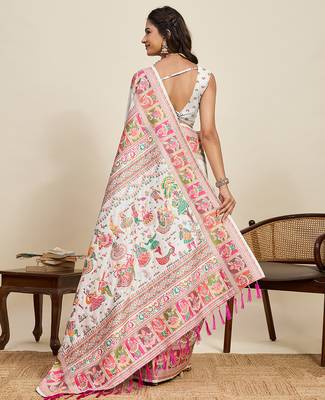 off white art silk woven saree with blouse 3