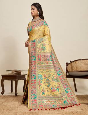 mustard art silk woven saree with blouse 2