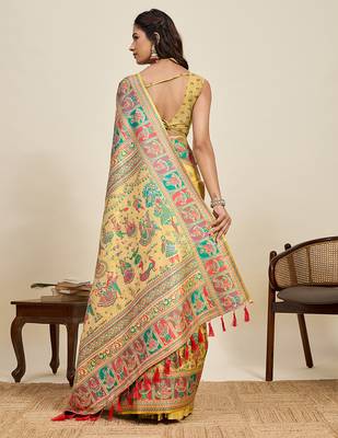mustard art silk woven saree with blouse 3