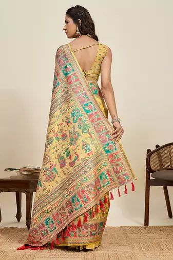 mustard art silk woven saree with blouse