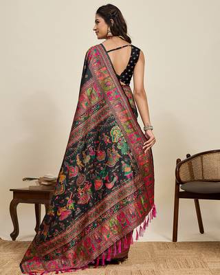 black art silk woven saree with blouse 3
