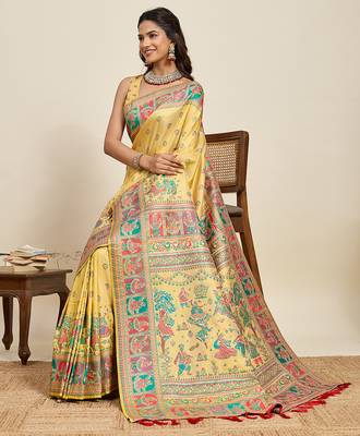 mustard art silk woven saree with blouse 4