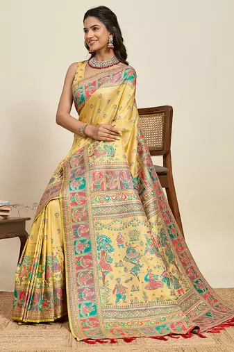 mustard art silk woven saree with blouse