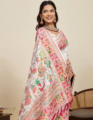 off white art silk woven saree with blouse 5