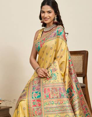 mustard art silk woven saree with blouse 5