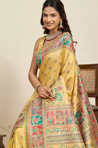 mustard art silk woven saree with blouse