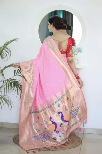 baby pink art silk woven saree with blouse