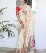 cream art silk woven saree with blouse