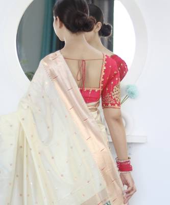 cream art silk woven saree with blouse 3