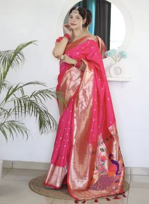 pink art silk woven saree with blouse 2