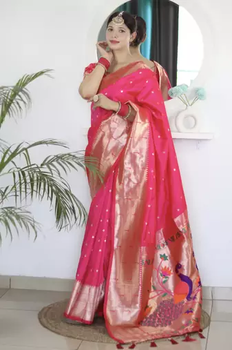 pink art silk woven saree with blouse