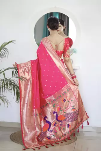 pink art silk woven saree with blouse
