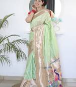 parrot green art silk woven saree with blouse