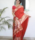 red art silk woven saree with blouse