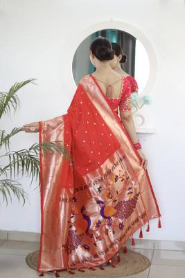 red art silk woven saree with blouse 3