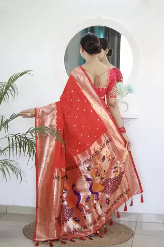 red art silk woven saree with blouse