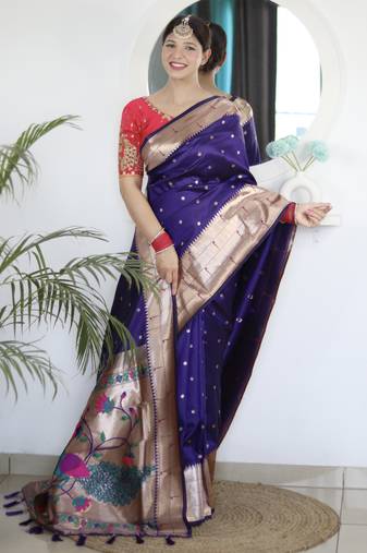violet art silk woven saree with blouse