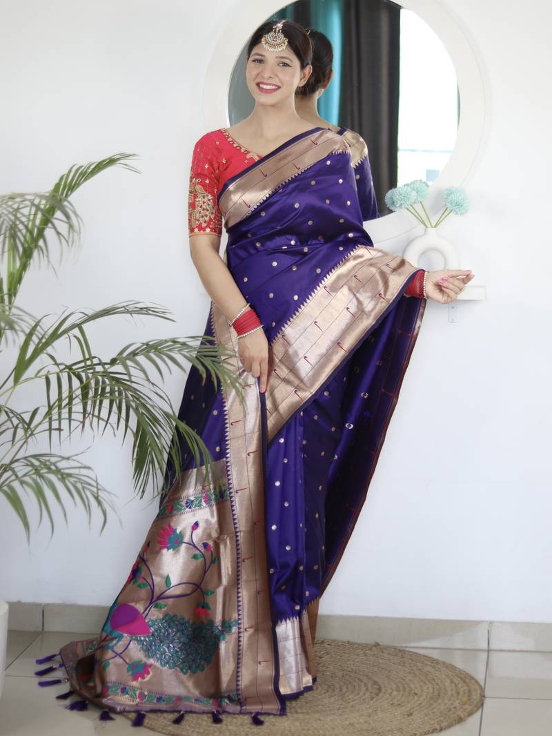 violet art silk woven saree with blouse