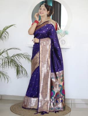 violet art silk woven saree with blouse 2