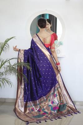 violet art silk woven saree with blouse 3