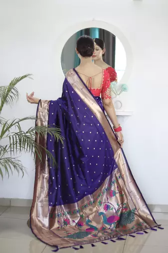 violet art silk woven saree with blouse