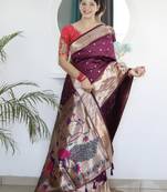 wine art silk woven saree with blouse