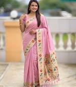 baby pink art silk woven saree with blouse