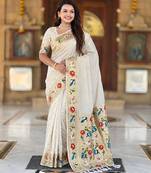 cream art silk woven saree with blouse