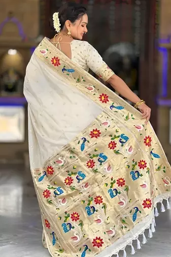 cream art silk woven saree with blouse