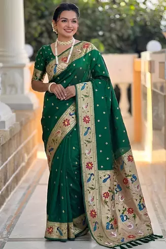 green art silk woven saree with blouse