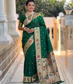 green art silk woven saree with blouse