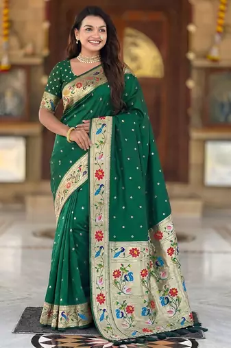 green art silk woven saree with blouse