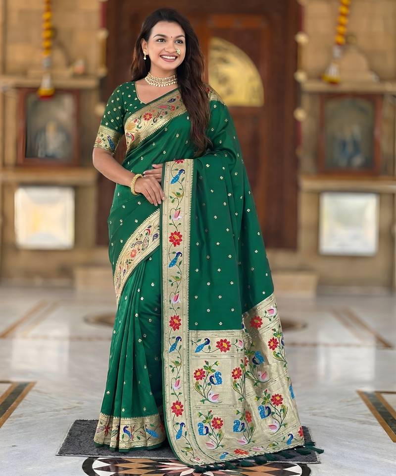 green art silk woven saree with blouse