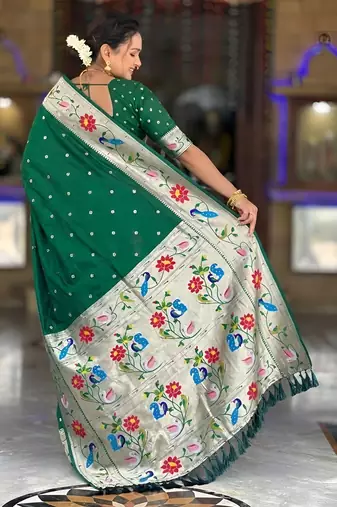 green art silk woven saree with blouse