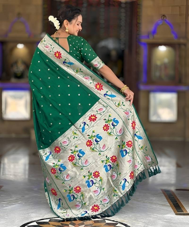 green art silk woven saree with blouse