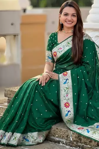 green art silk woven saree with blouse