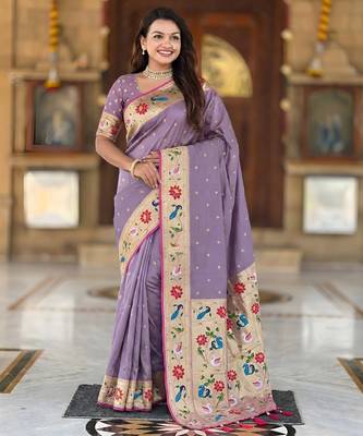 lavender art silk woven saree with blouse 1