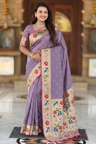lavender art silk woven saree with blouse