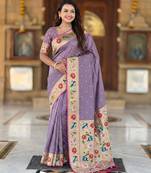lavender art silk woven saree with blouse
