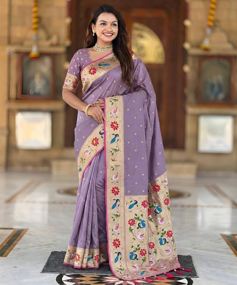 lavender art silk woven saree with blouse