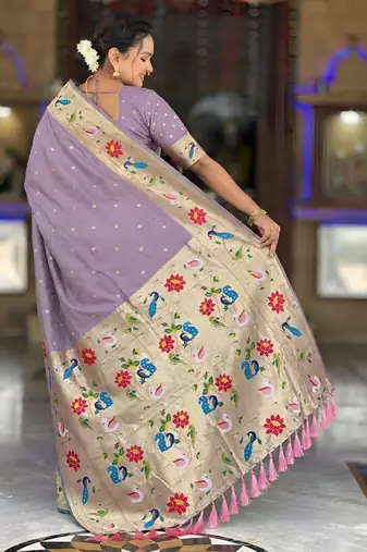 lavender art silk woven saree with blouse