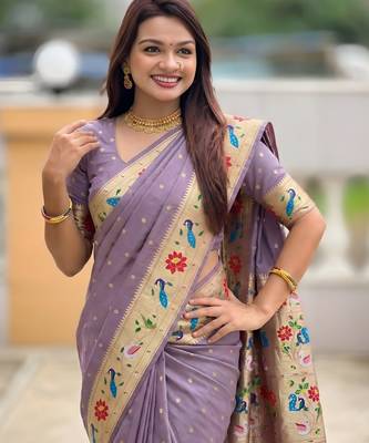 lavender art silk woven saree with blouse 5