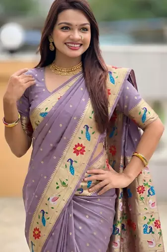 lavender art silk woven saree with blouse